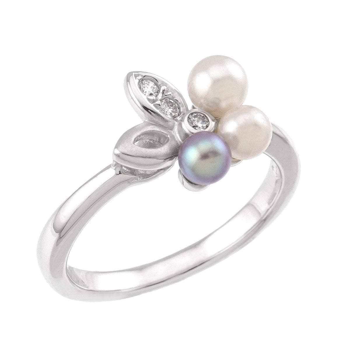 Akoya Pearl 3.9-3.3mm Diamond 0.03ct Ring 18K WG 750 5.25(US)
