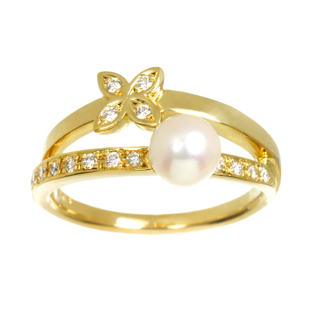 Akoya Pearl 5.5mm Diamond Ring 18K YG 750 Size5.5-5.75(US)