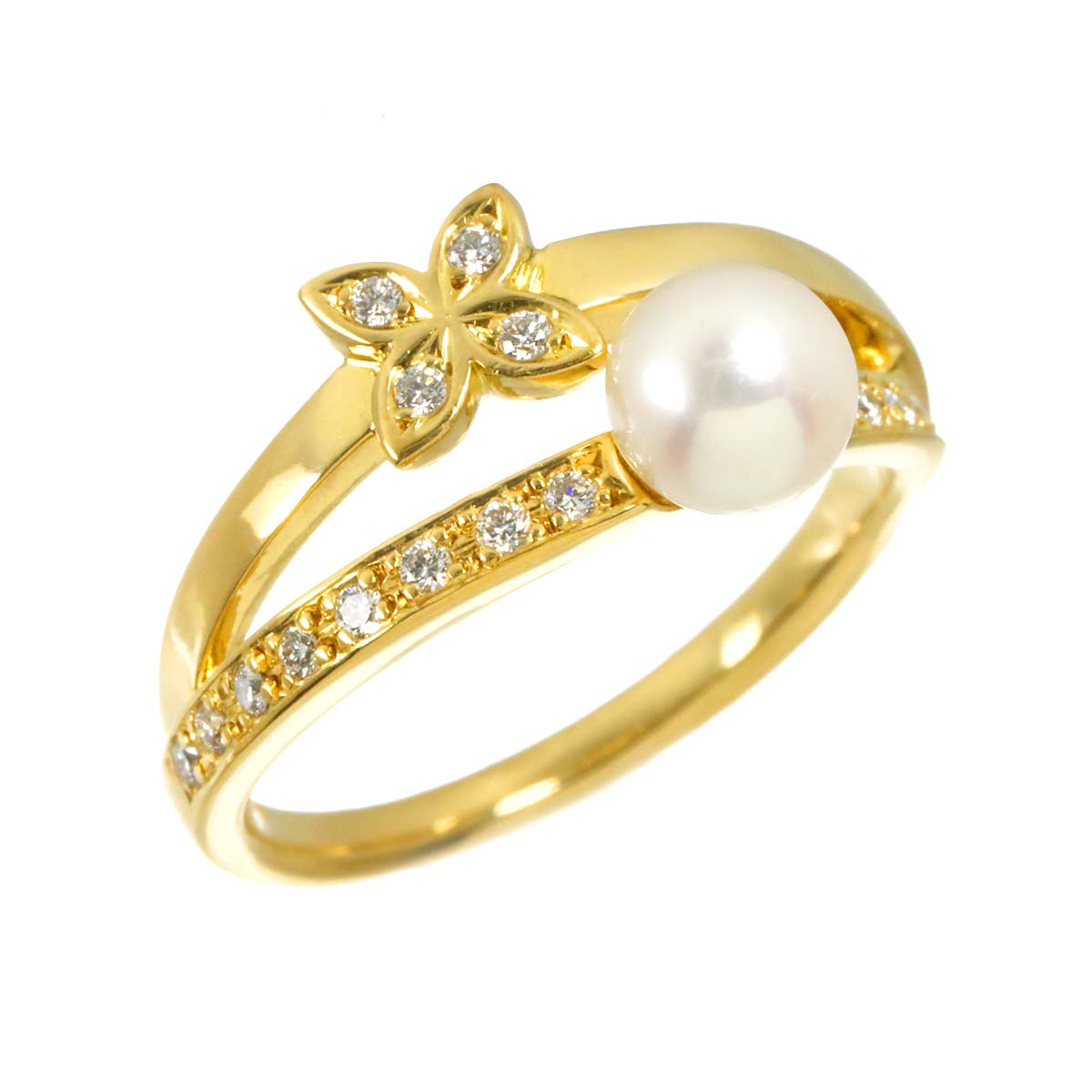 Akoya Pearl 5.5mm Diamond Ring 18K YG 750 Size5.5-5.75(US)