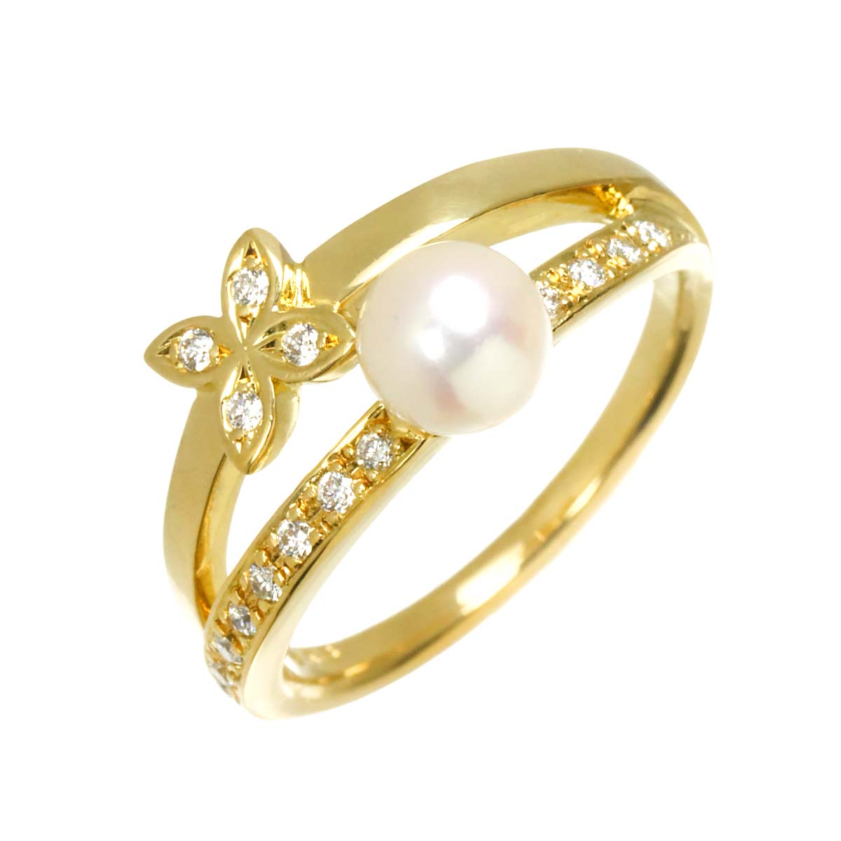 Akoya Pearl 5.5mm Diamond Ring 18K YG 750 Size5.5-5.75(US)