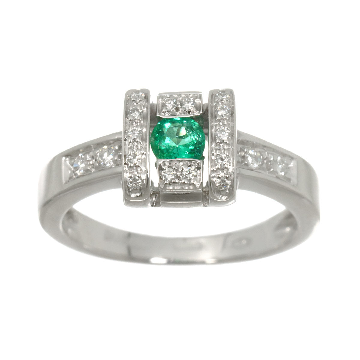 Emerald Diamond Ring 18K White Gold 750 size4.75-5(US)