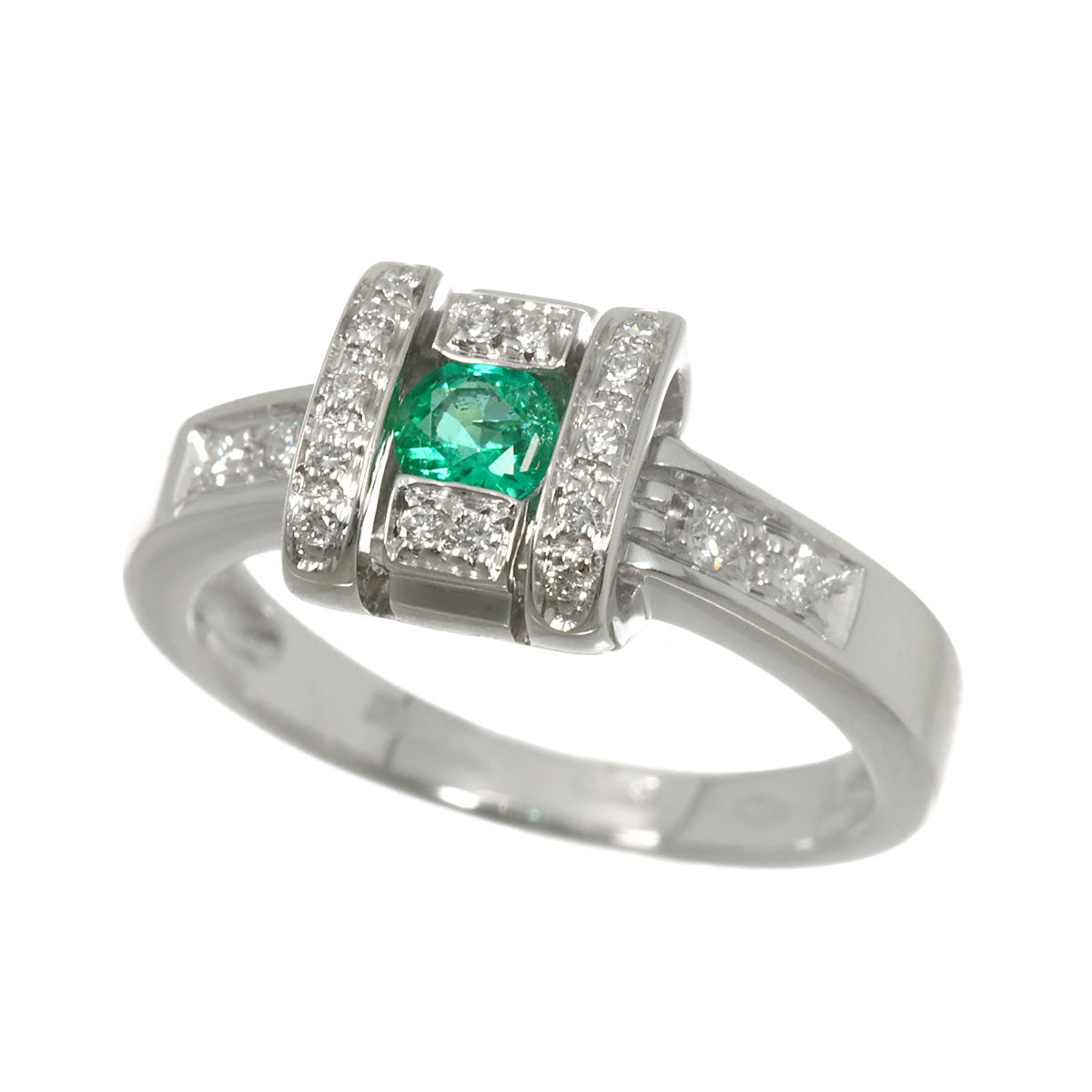 Emerald Diamond Ring 18K White Gold 750 size4.75-5(US)