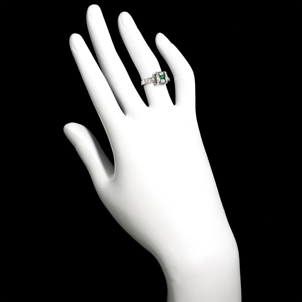 Emerald Diamond Ring 18K White Gold 750 size4.75-5(US)