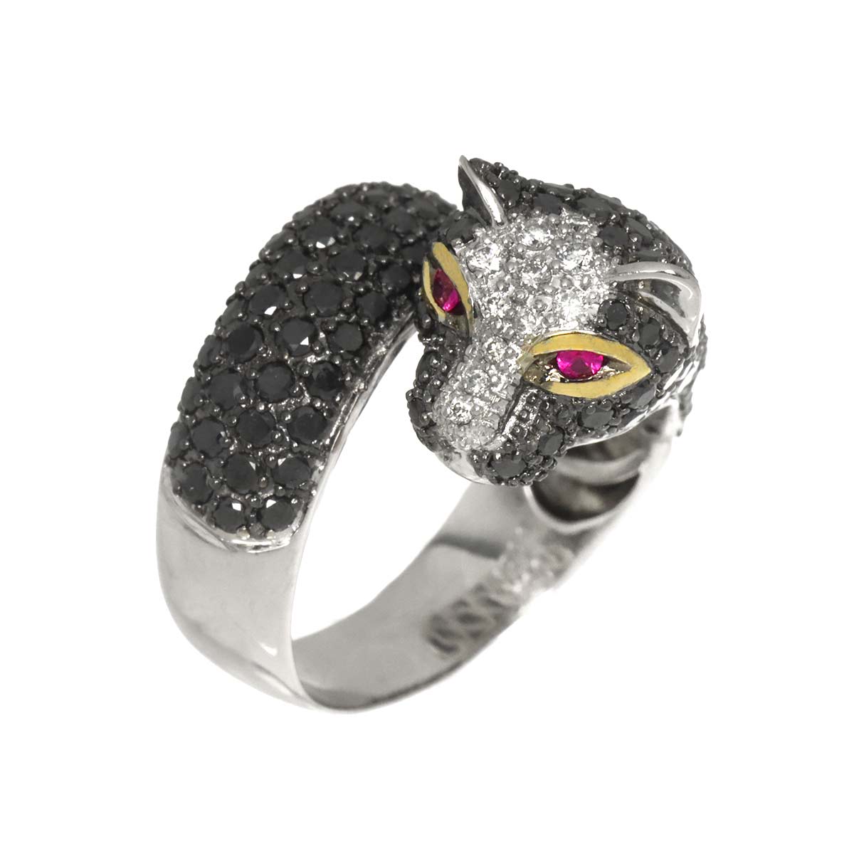 Diamond 3.08ct Ruby 0.06ct Ring 18K K18 WG White Gold size7.5(US)