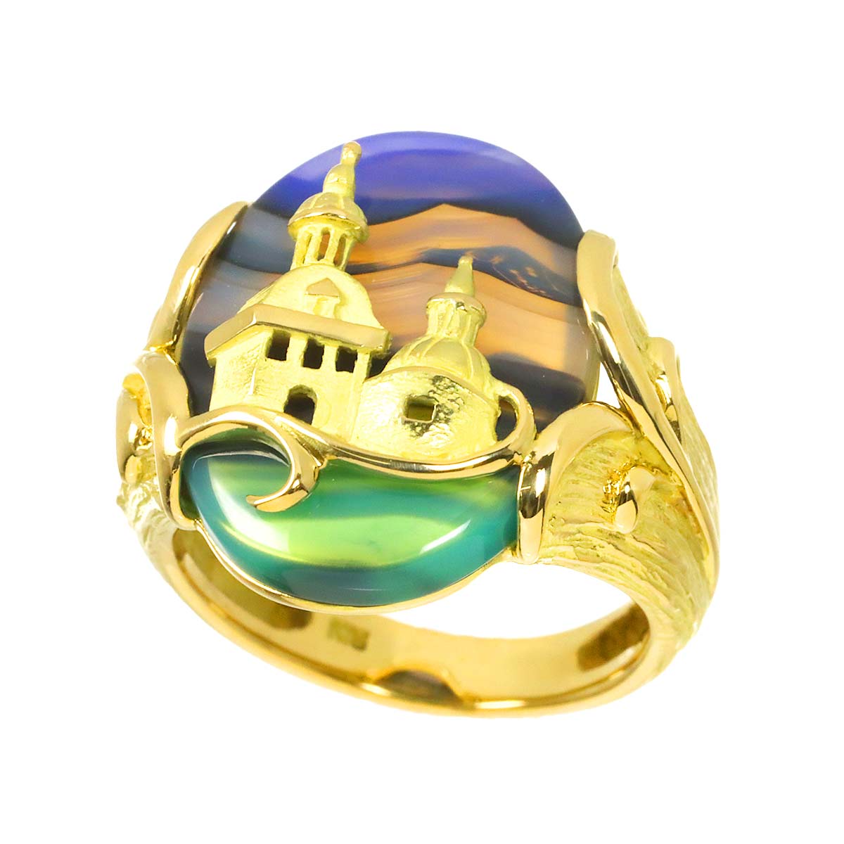Agate Ring 18K YG Yellow Gold 750 size6(US)