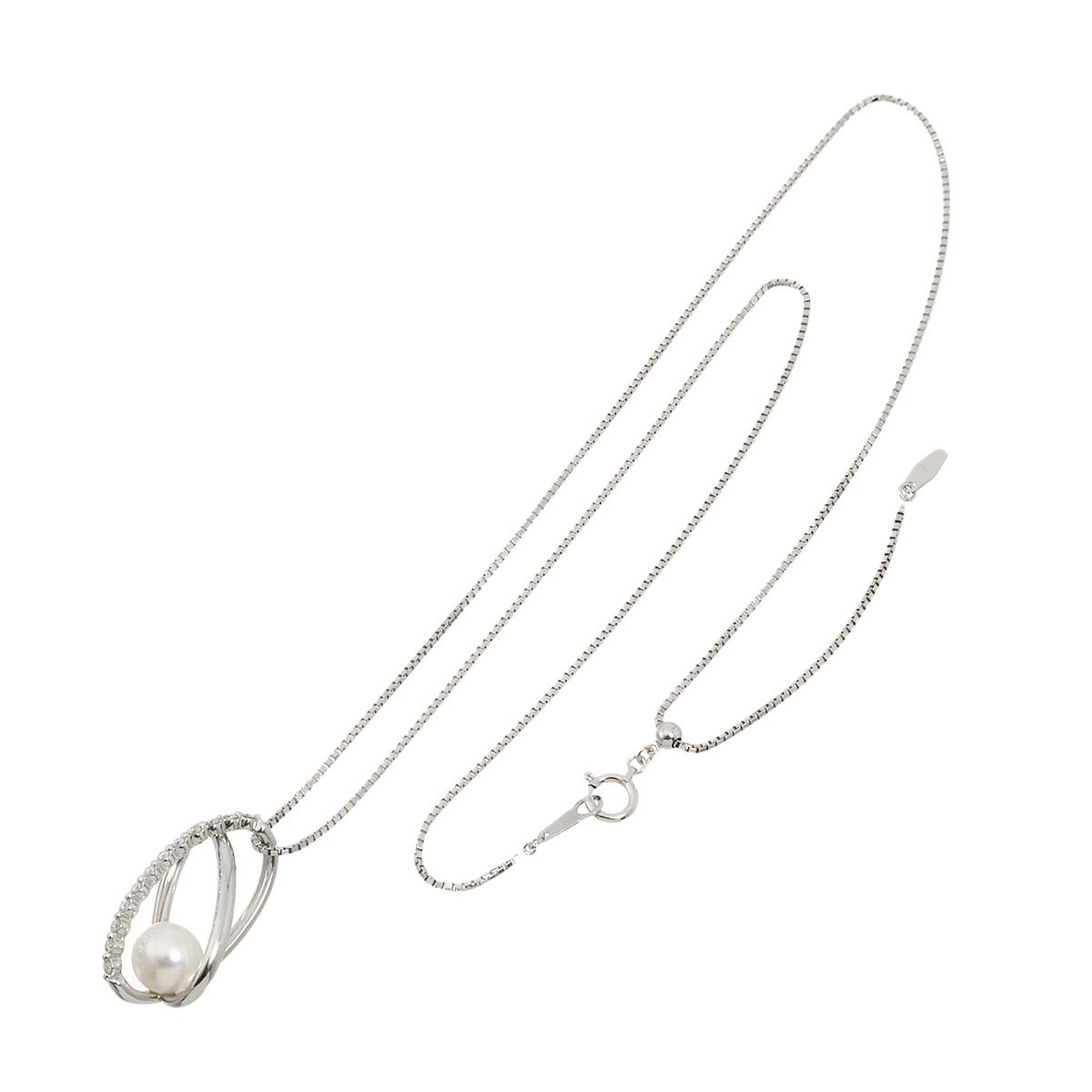 Akoya Pearl 7.6mm Diamond Necklace 18K WG 750