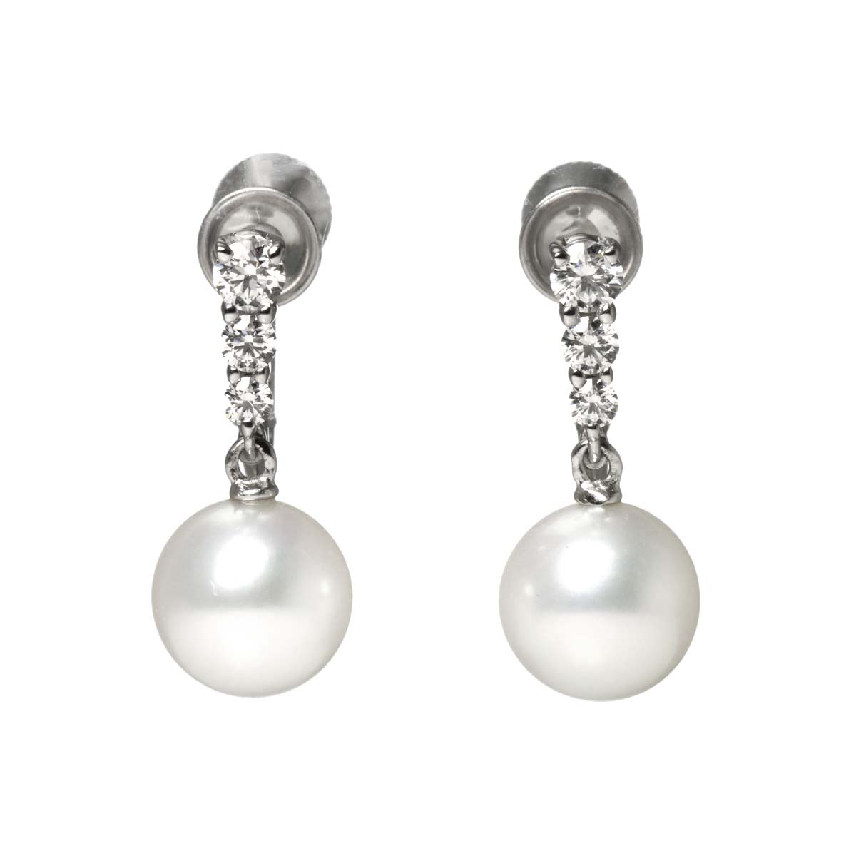 Akoya Pearl 7.6mm Diamond Earrings 18K WG 750