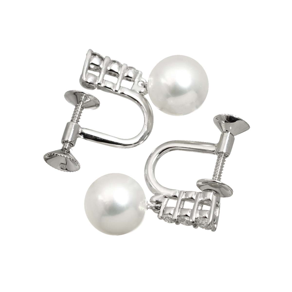 Akoya Pearl 7.6mm Diamond Earrings 18K WG 750