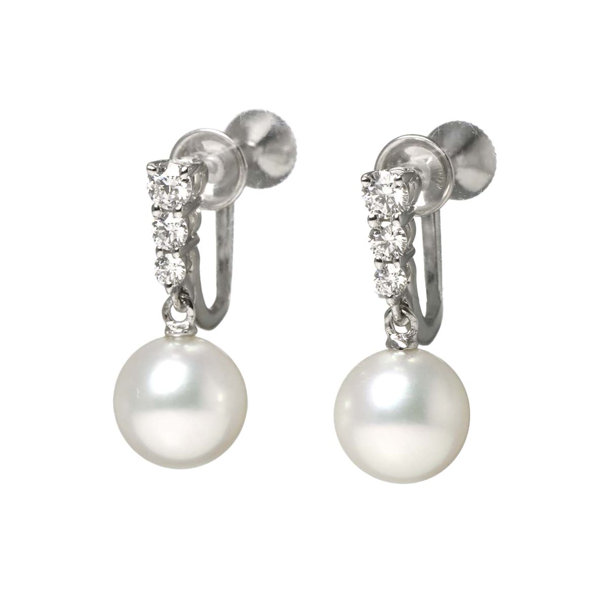 Akoya Pearl 7.6mm Diamond Earrings 18K WG 750