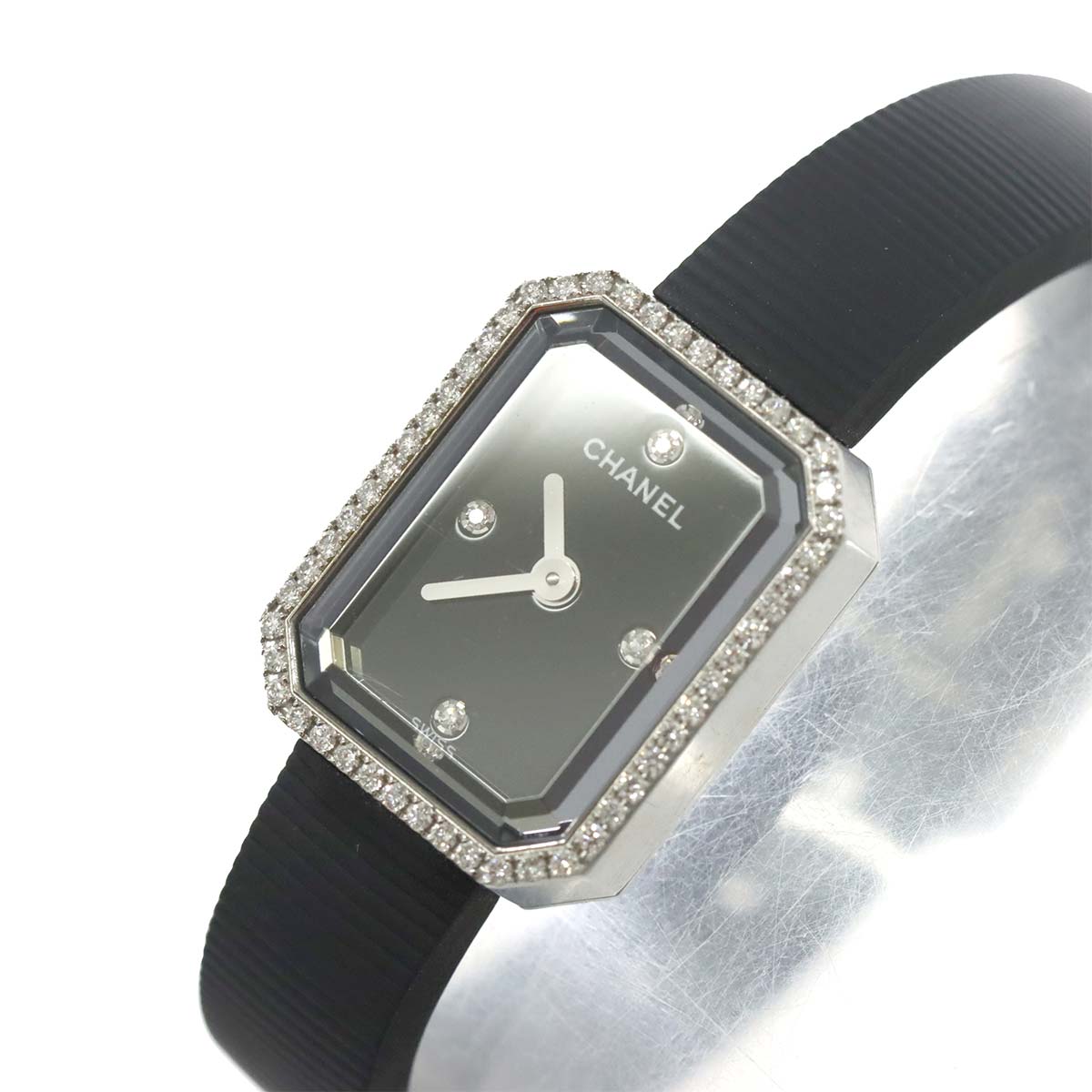 Premiere H2434 Bezel Diamond 4P Rubber Belt Black Dial Ladies