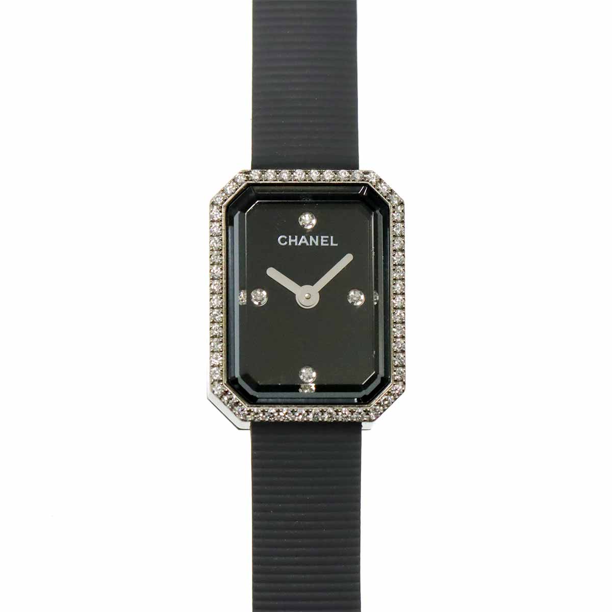 Premiere H2434 Bezel Diamond 4P Rubber Belt Black Dial Ladies