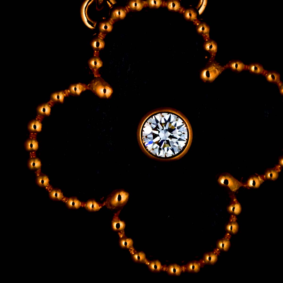 Vintage Alhambra Obsidian Diamond Necklace 18K PG 750