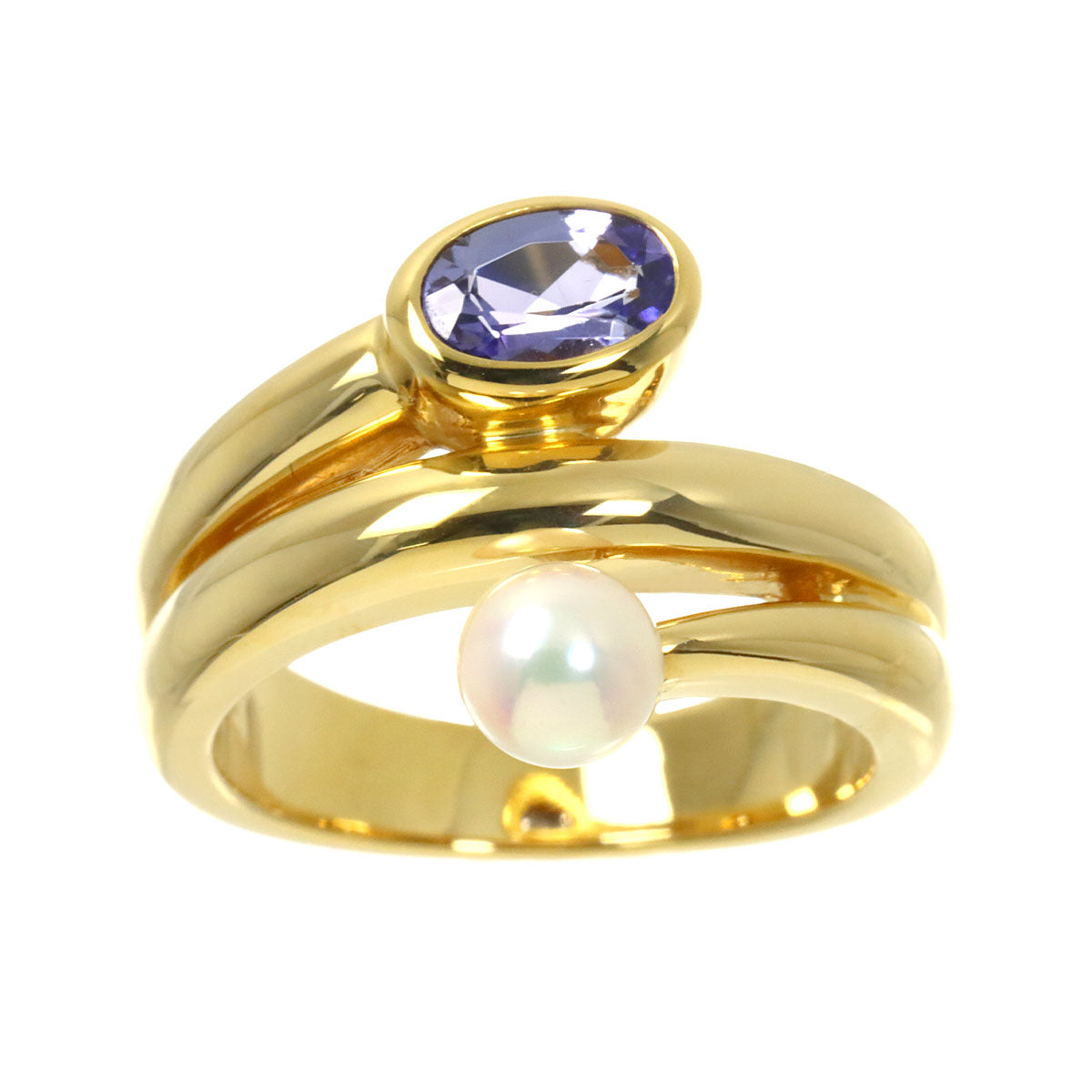 Akoya Pearl Tanzanite 0.42ct Ring 18K YG 750 size4.75-5(US)