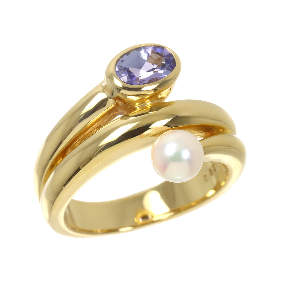 Akoya Pearl Tanzanite 0.42ct Ring 18K YG 750 size4.75-5(US)