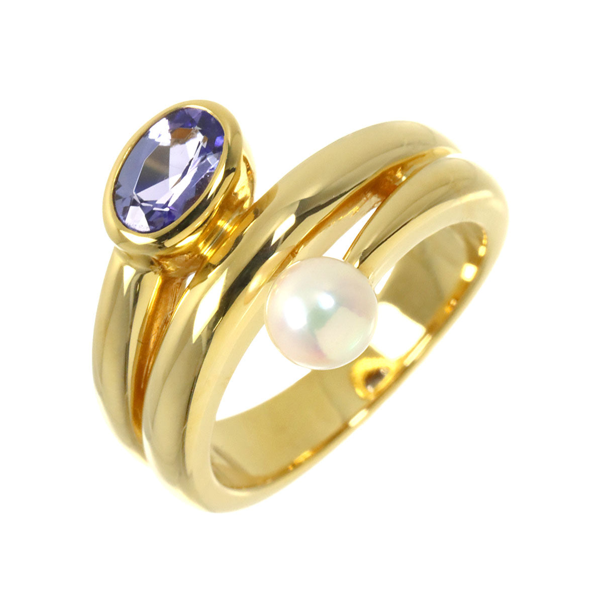 Akoya Pearl Tanzanite 0.42ct Ring 18K YG 750 size4.75-5(US)