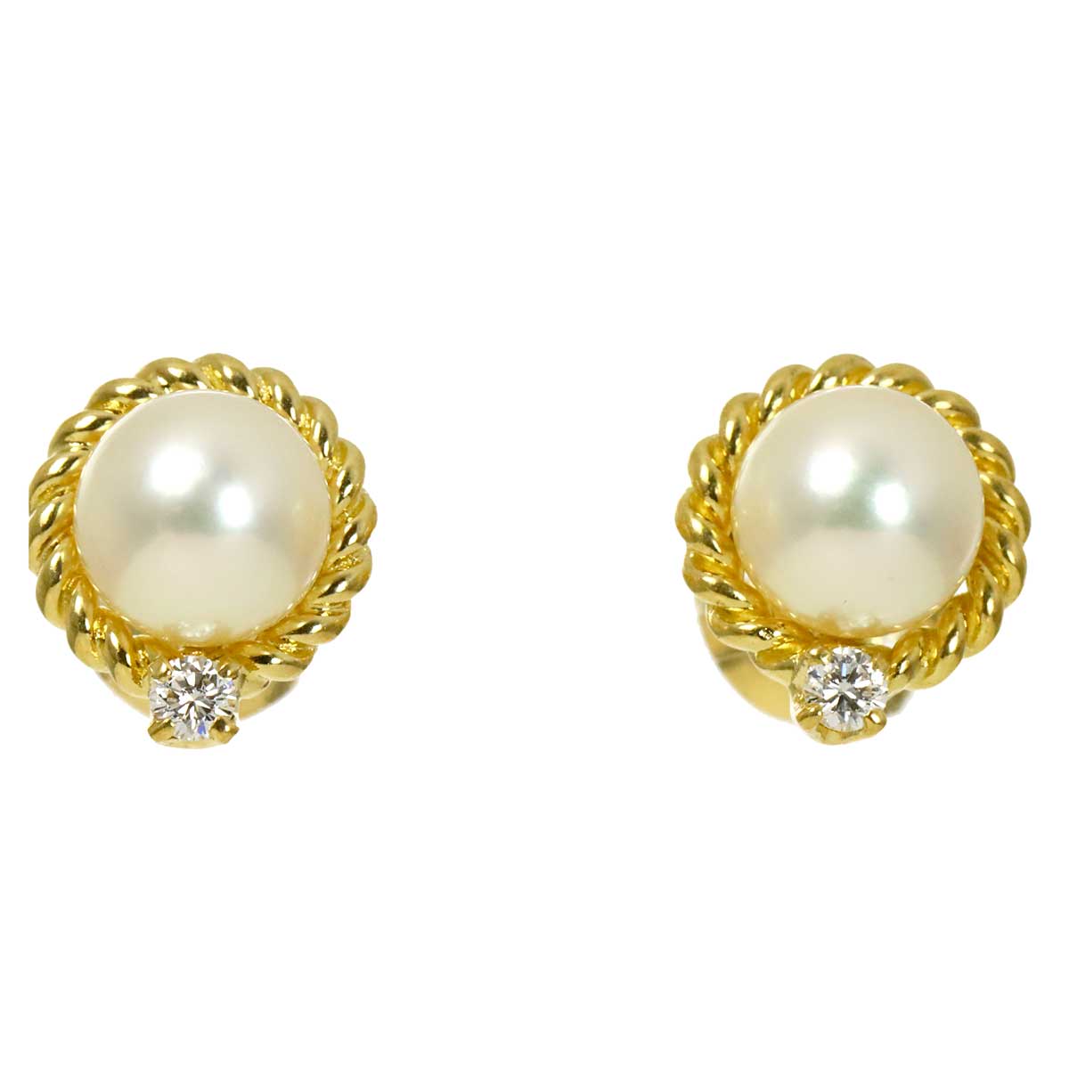 Akoya Pearl Diamond 0.03ct/0.03ct Earrings Pierced 18K YG 750