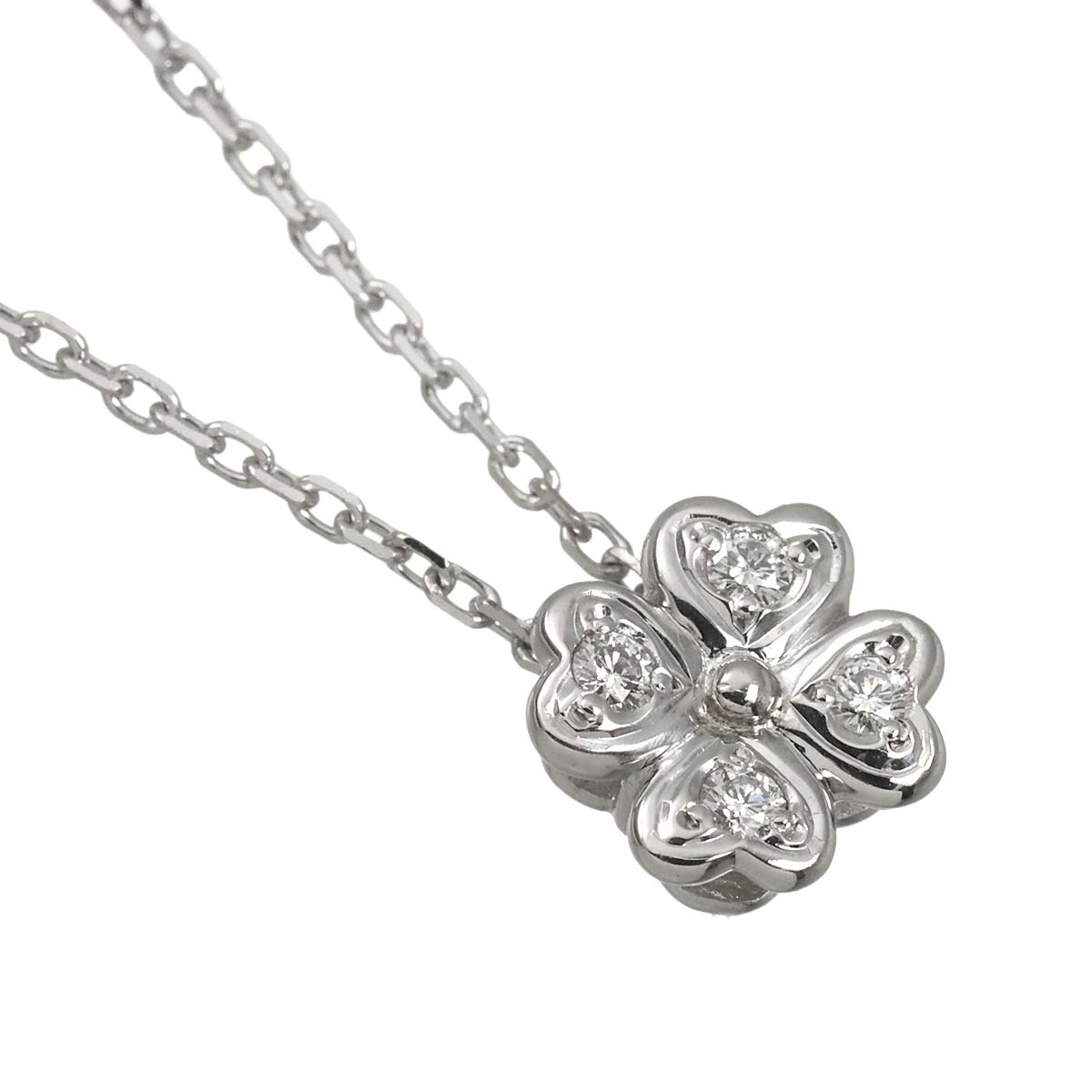 Diamond 0.07ct Clover Necklace 18K White Gold 750