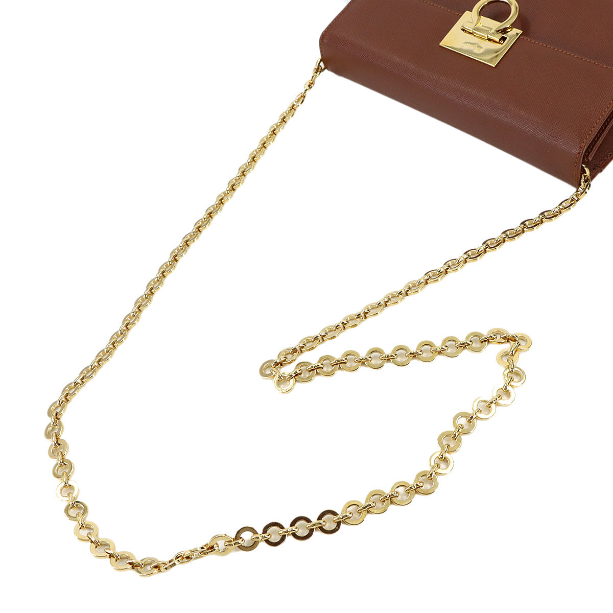 Gancini Chain Shoulder Bag Leather Brown