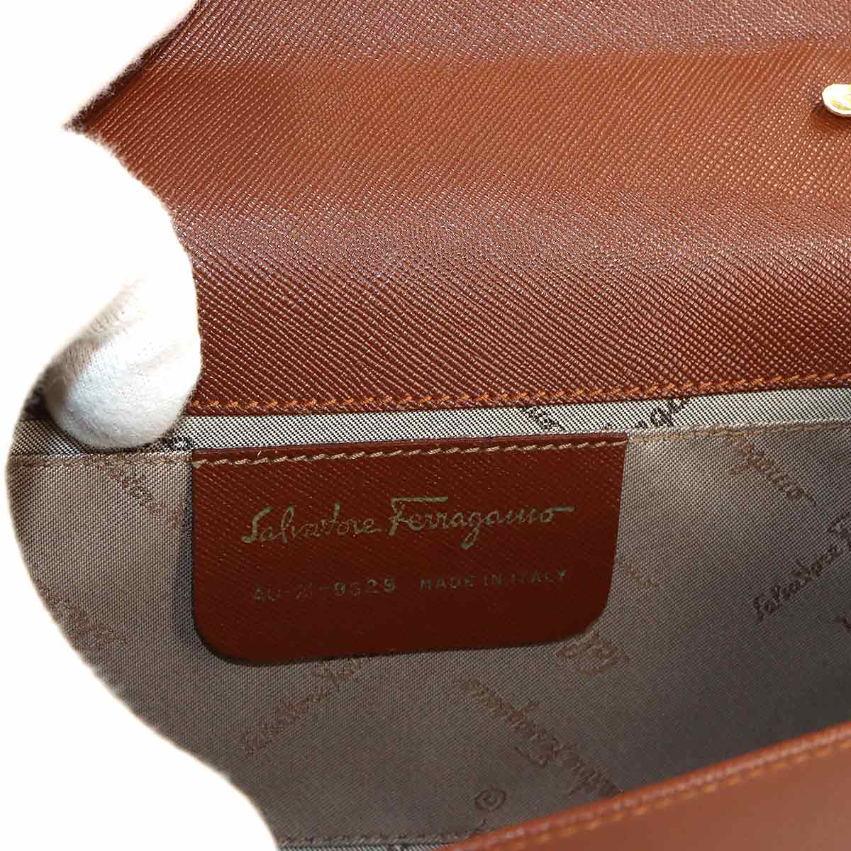Gancini Chain Shoulder Bag Leather Brown