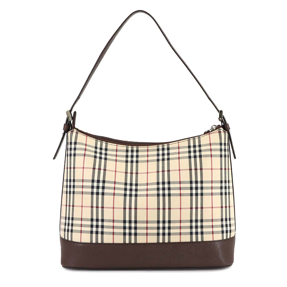 Shoulder Bag Canvas Leather Beige Brown Plaid Purse
