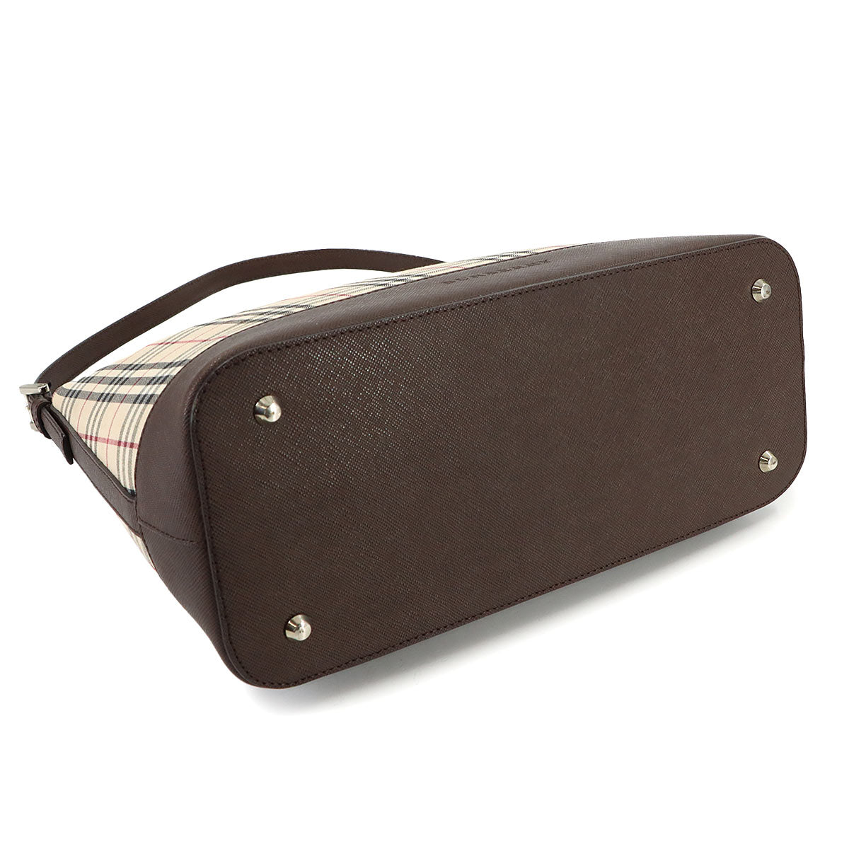 Shoulder Bag Canvas Leather Beige Brown Plaid Purse