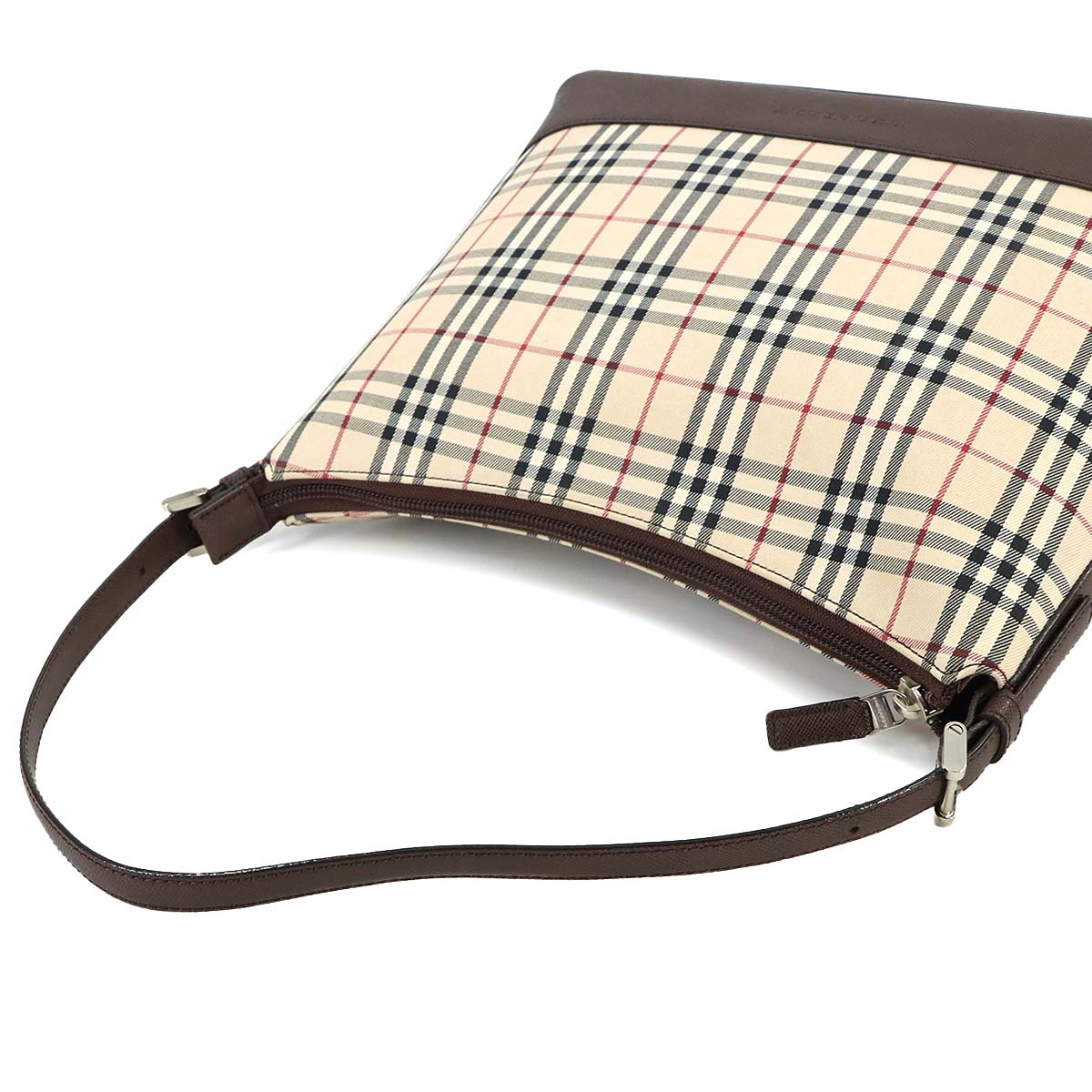 Shoulder Bag Canvas Leather Beige Brown Plaid Purse