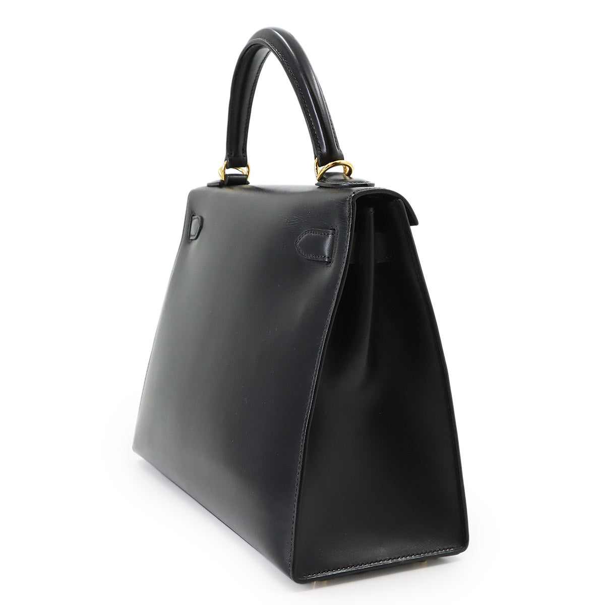 Kelly 28 Box Calf Black 2way Hand Shoulder Bag Purse