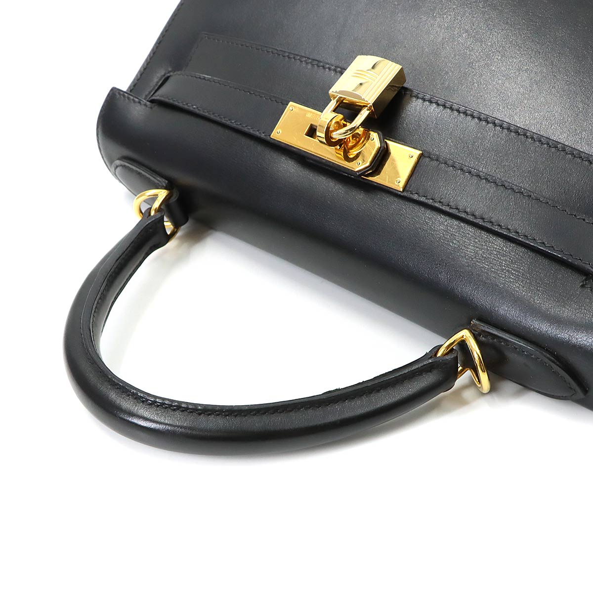 Kelly 28 Box Calf Black 2way Hand Shoulder Bag Purse