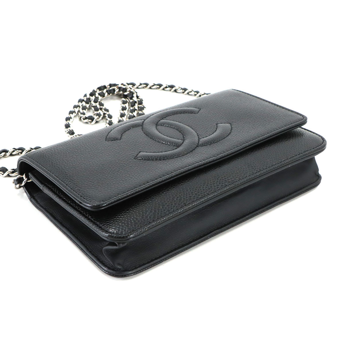Chain Long Wallet Leather Black A48654 Coco Logos Purse