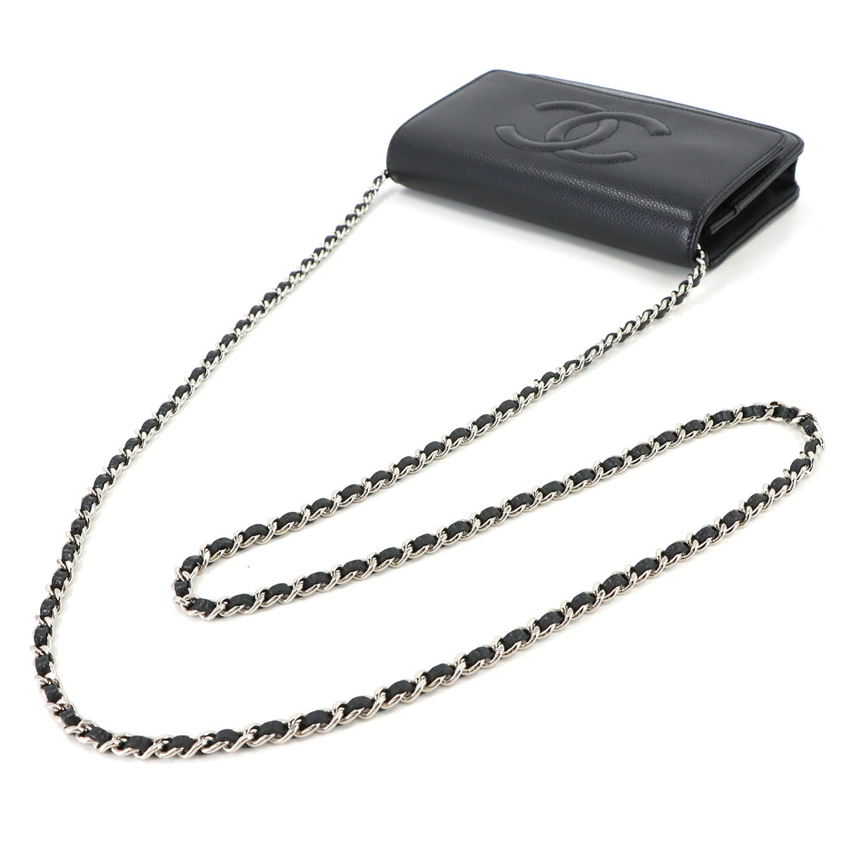 Chain Long Wallet Leather Black A48654 Coco Logos Purse