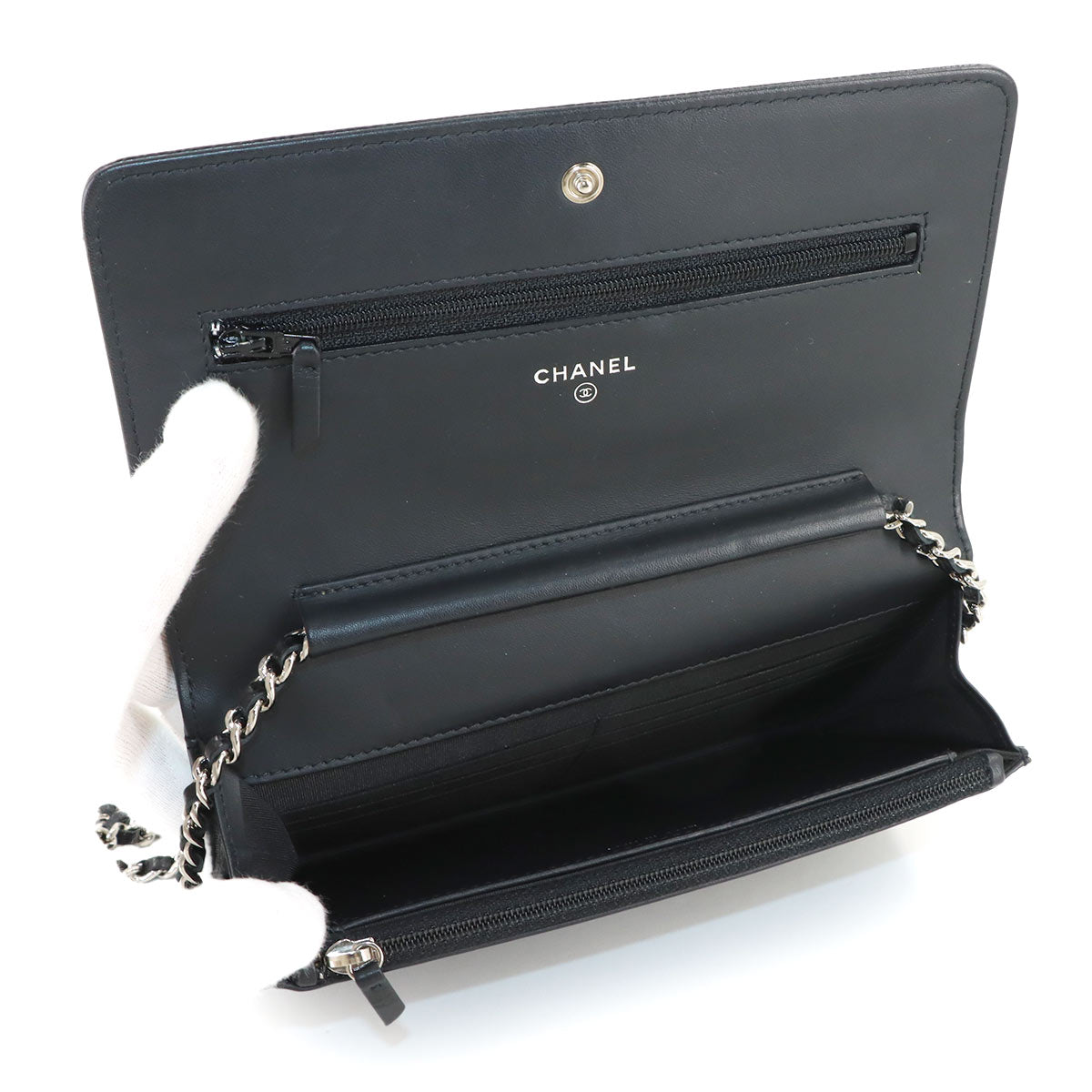 Chain Long Wallet Leather Black A48654 Coco Logos Purse