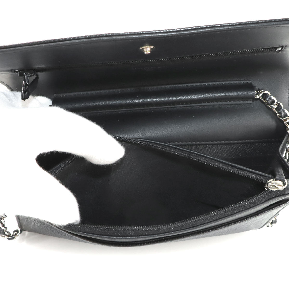 Chain Long Wallet Leather Black A48654 Coco Logos Purse