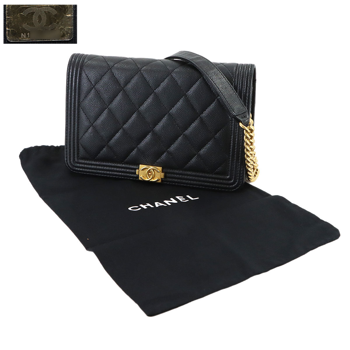 Boychanel Chain Long Wallet Leather Black AP1117 Purse