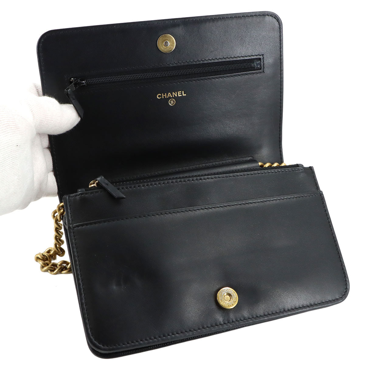 Boychanel Chain Long Wallet Leather Black AP1117 Purse