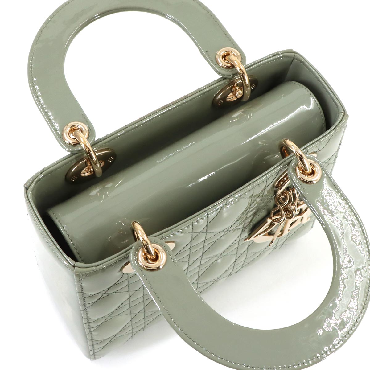 Lady Dior Small Hand Shoulder Bag Patent leather Green