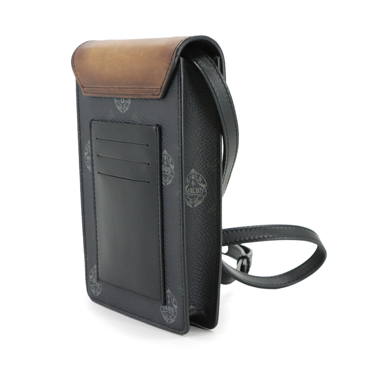 Traveler Phone Pouch Shoulder Bag PVC Leather Black Brown