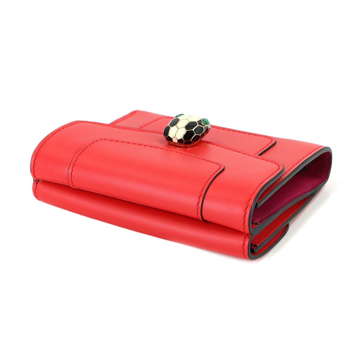 Serpenti Forever Compact Wallet Leather Red Purse