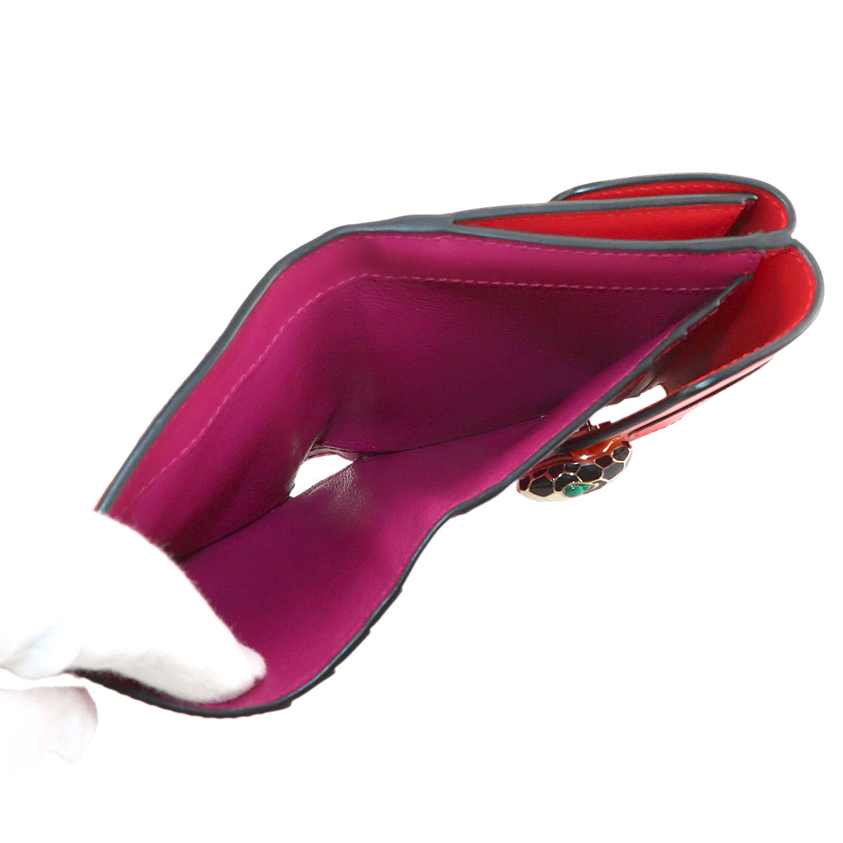 Serpenti Forever Compact Wallet Leather Red Purse