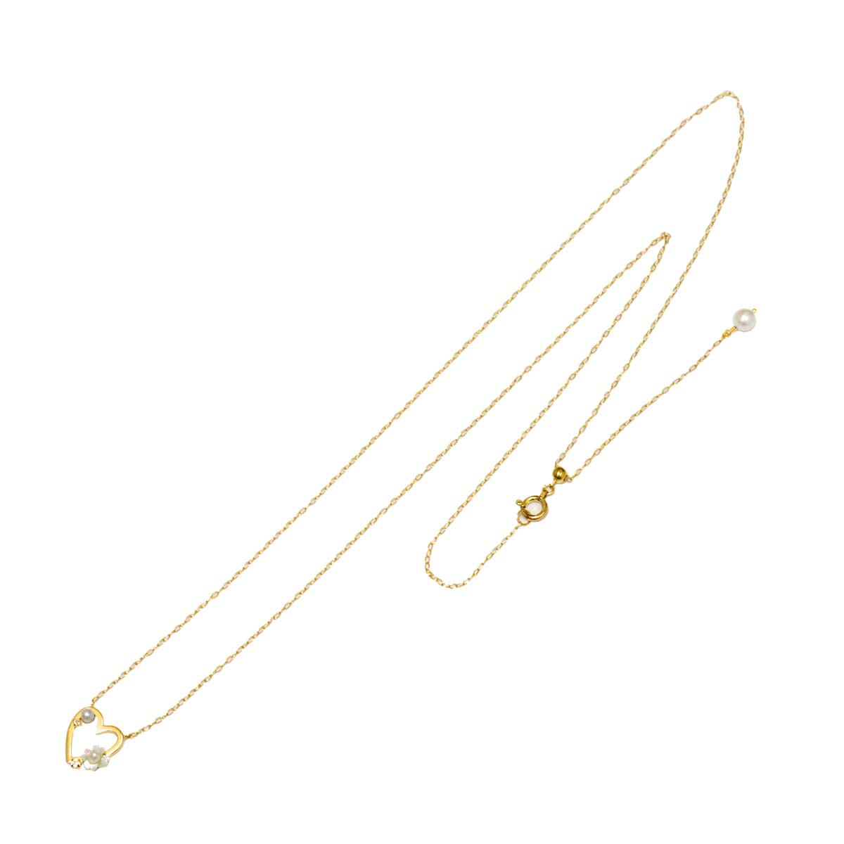 Baby Pearl 3.0-2.3mm Quartz Heart Necklace 18K YG 750