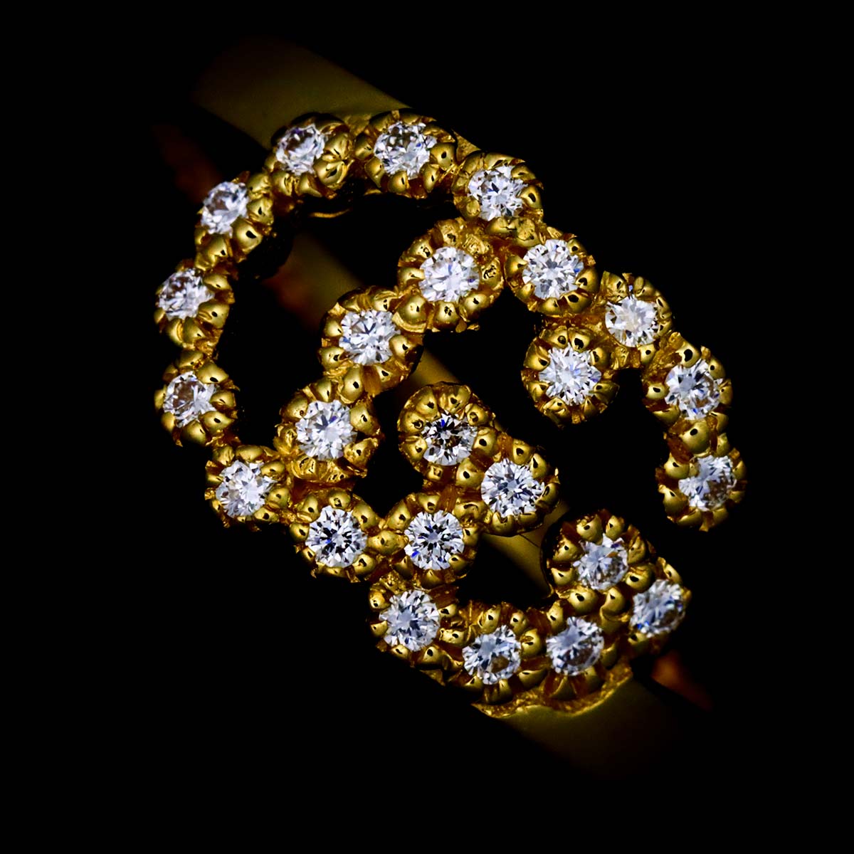 GG Running Diamond Ring 18K Yellow Gold 750 Size6 3.75(US)