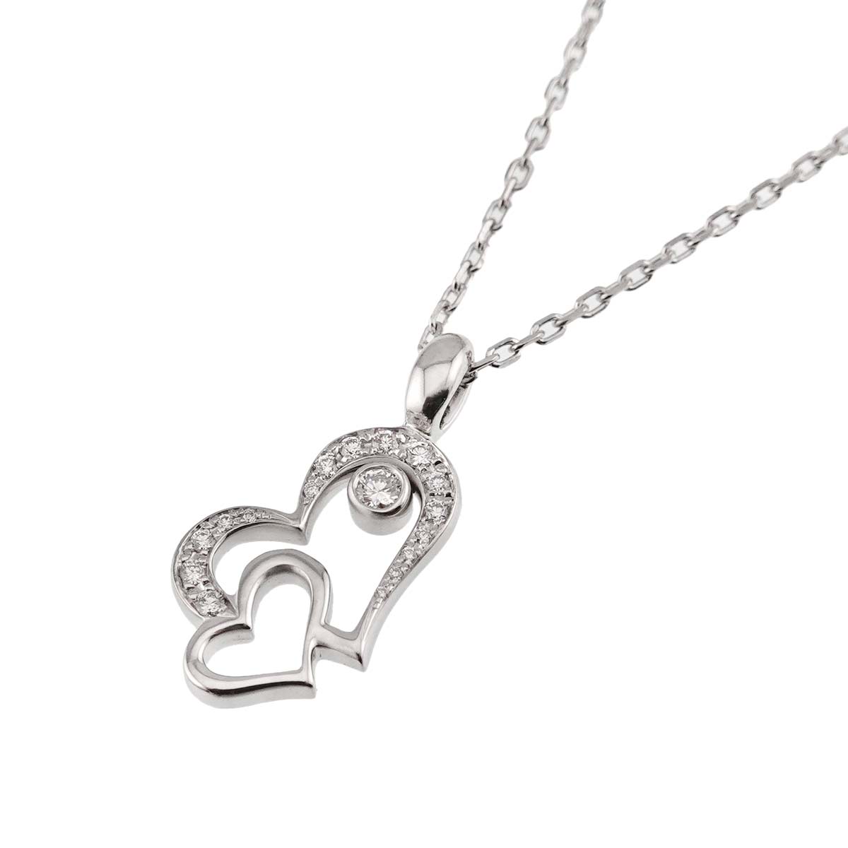 Lime Light Double Heart Diamond Necklace 18K WG 750