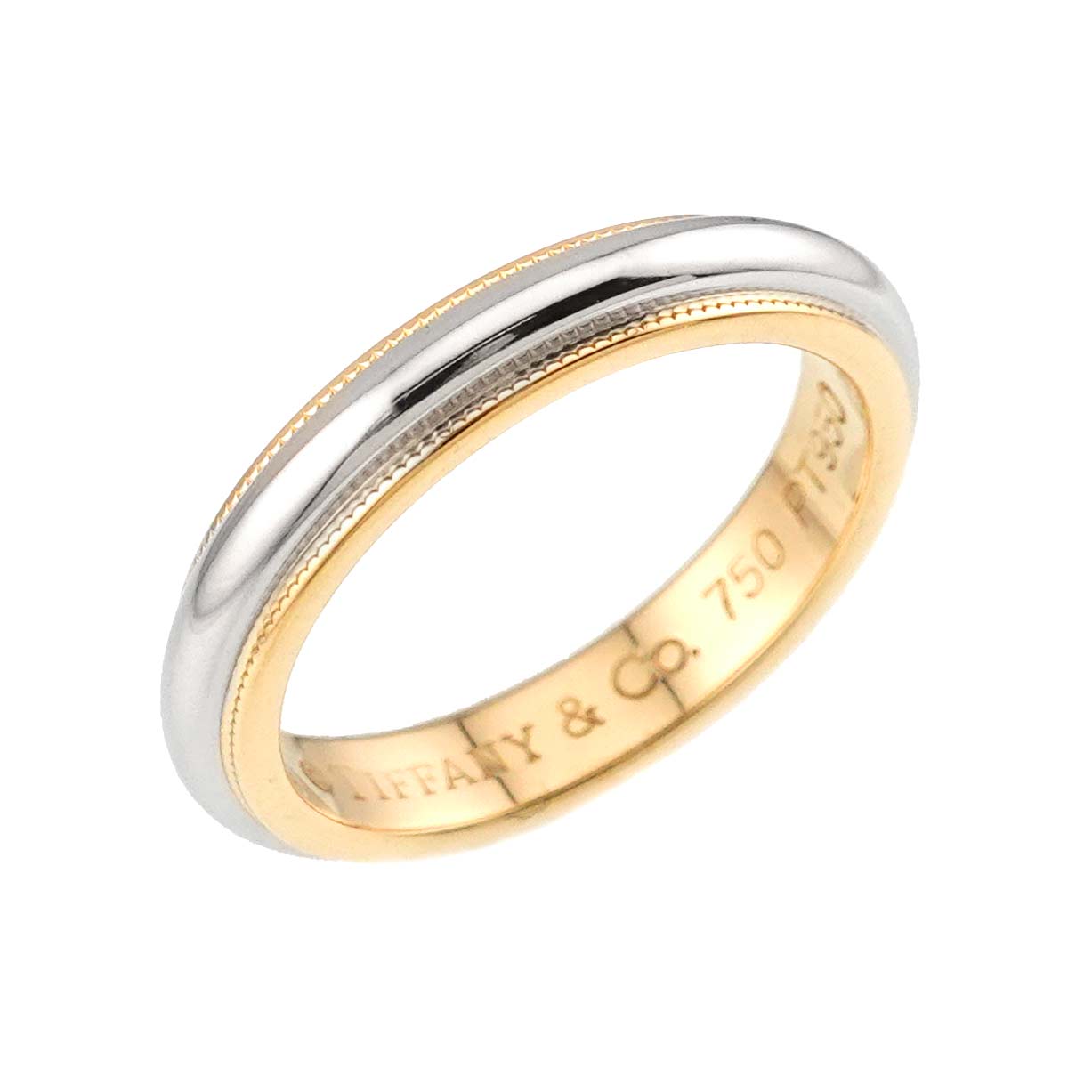 Milgrain Band Ring 18K 750 YG Pt Platinum Size4.75-5(US)