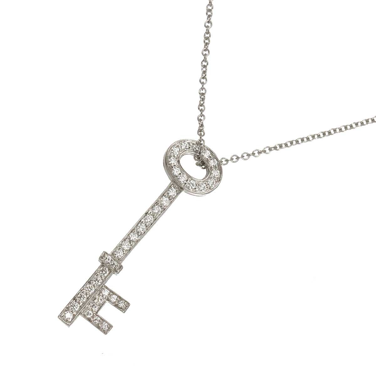 Oval Key Diamond Necklace Platinum