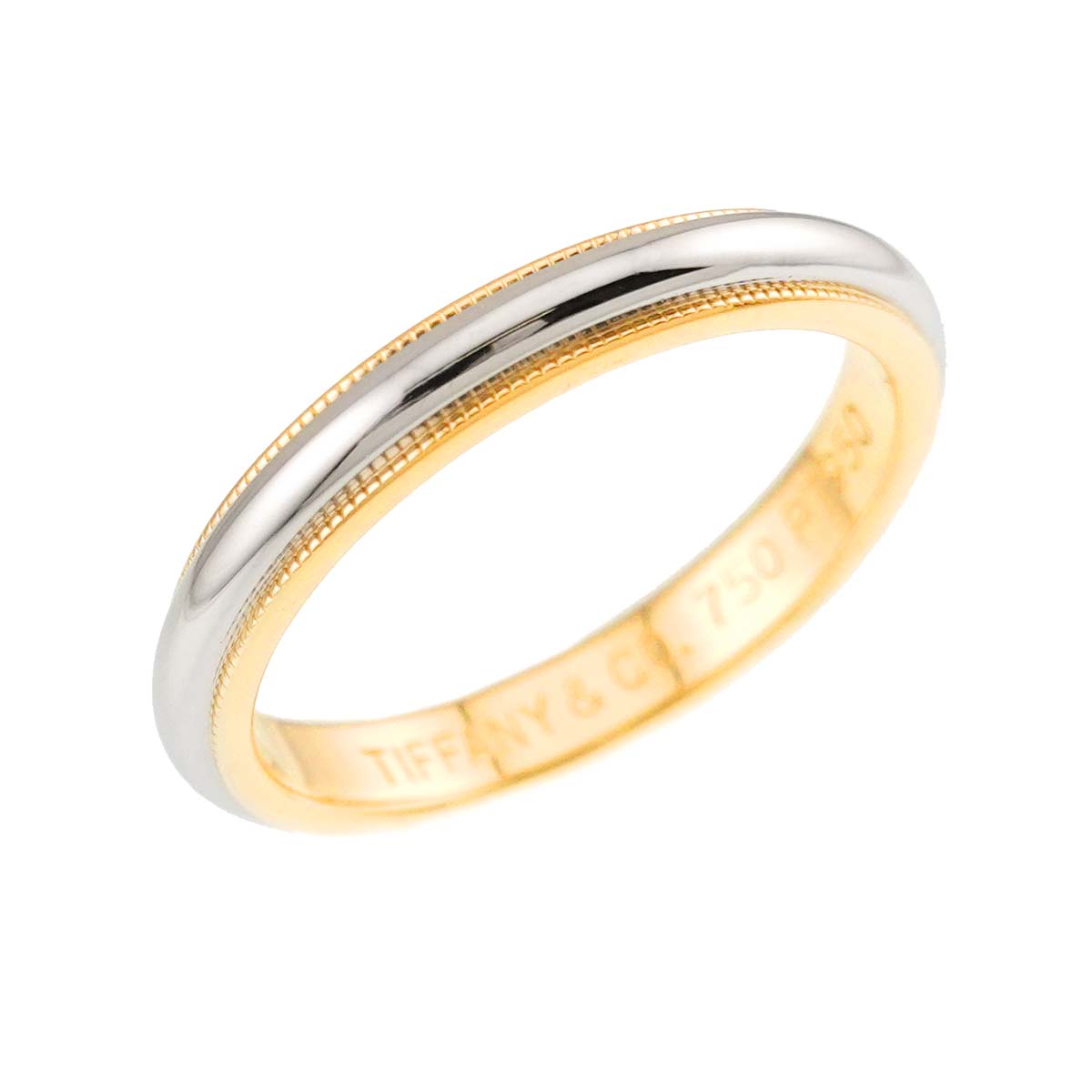 Milgrain Band Ring Pt 18K YG 750 Size7.5-7.75(US)