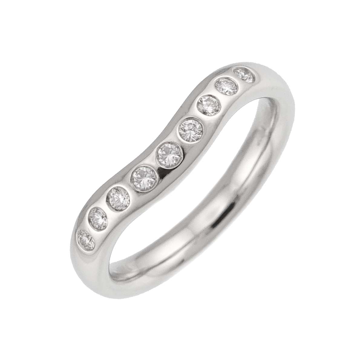 Wide Curved Band Diamond Ring Platinum size4.5(US)