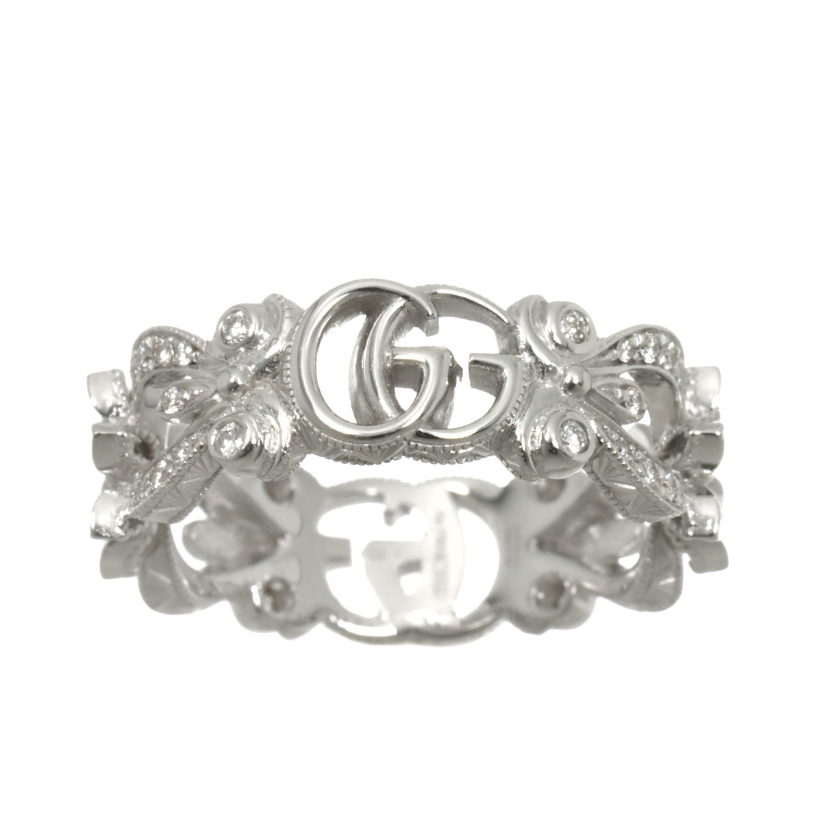 Flora Ring Diamond 18K White Gold 750 Size8 4.5(US)