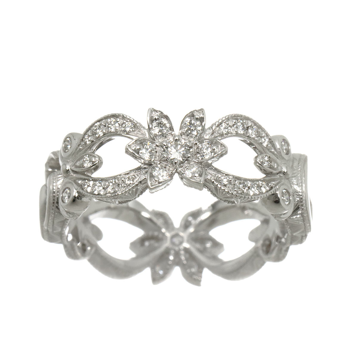 Flora Ring Diamond 18K White Gold 750 Size8 4.5(US)