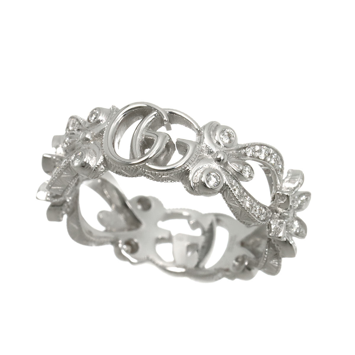 Flora Ring Diamond 18K White Gold 750 Size8 4.5(US)