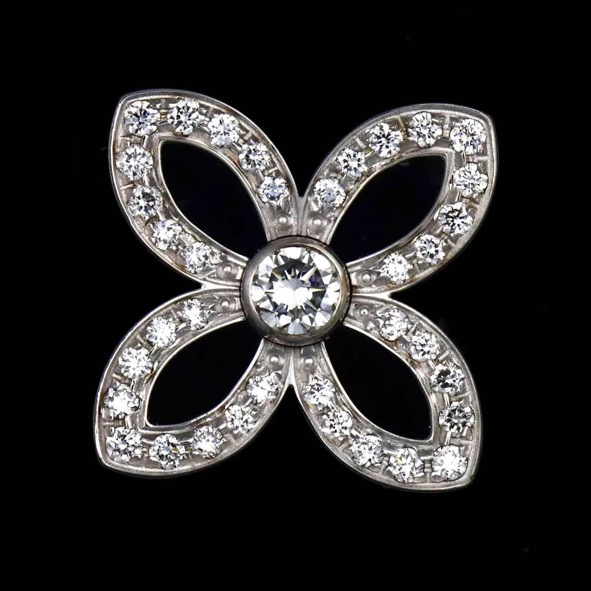 Diamond Flower Earrings Pierced 18K White Gold 750