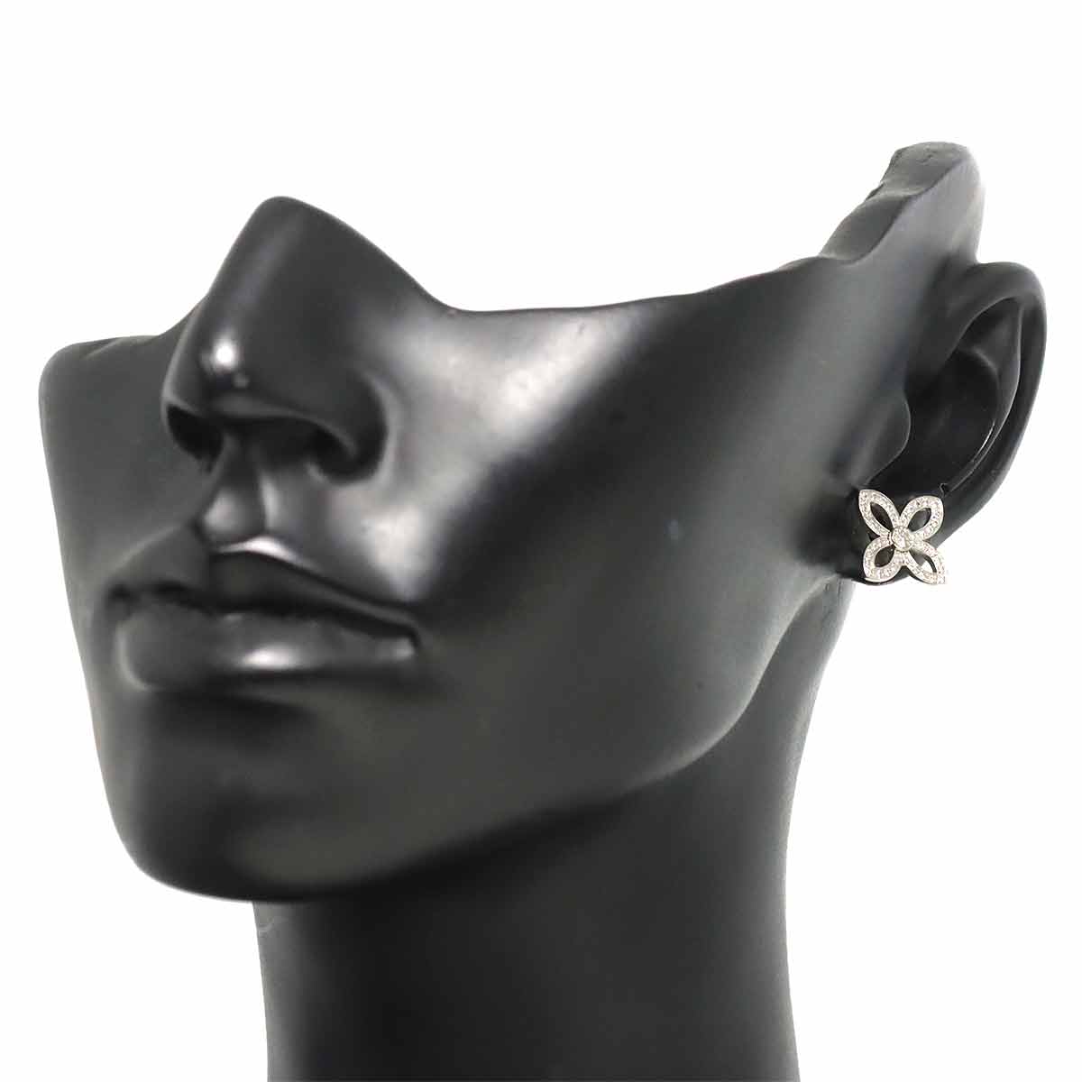 Diamond Flower Earrings Pierced 18K White Gold 750